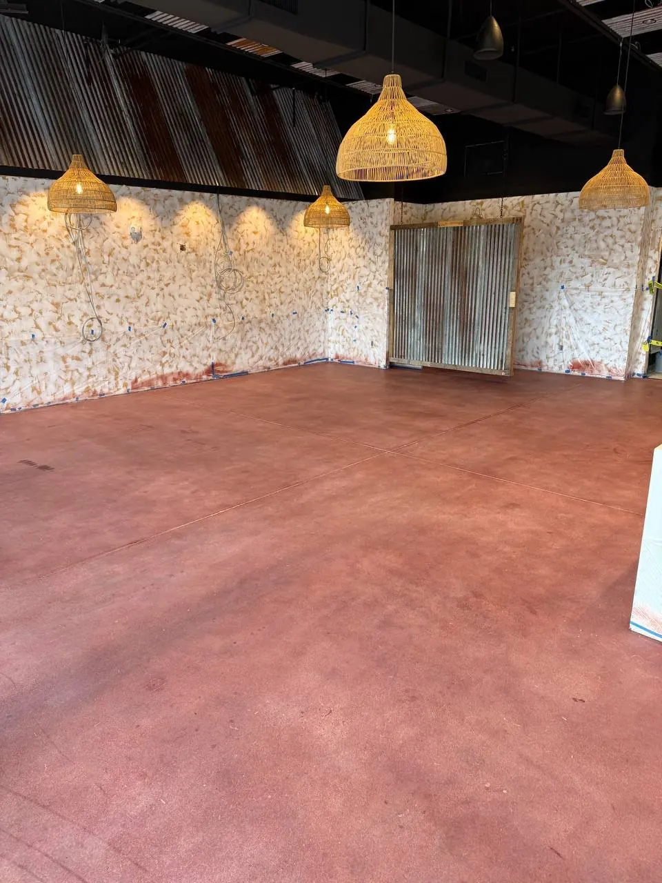Polished concrete burgundy stain Naples FL restaurant — Finish · Wide