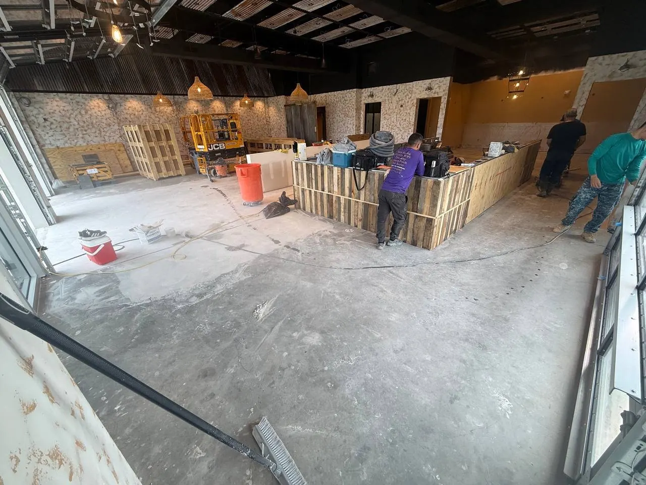 Polished concrete burgundy stain Naples FL restaurant — Step 2 · Grinding