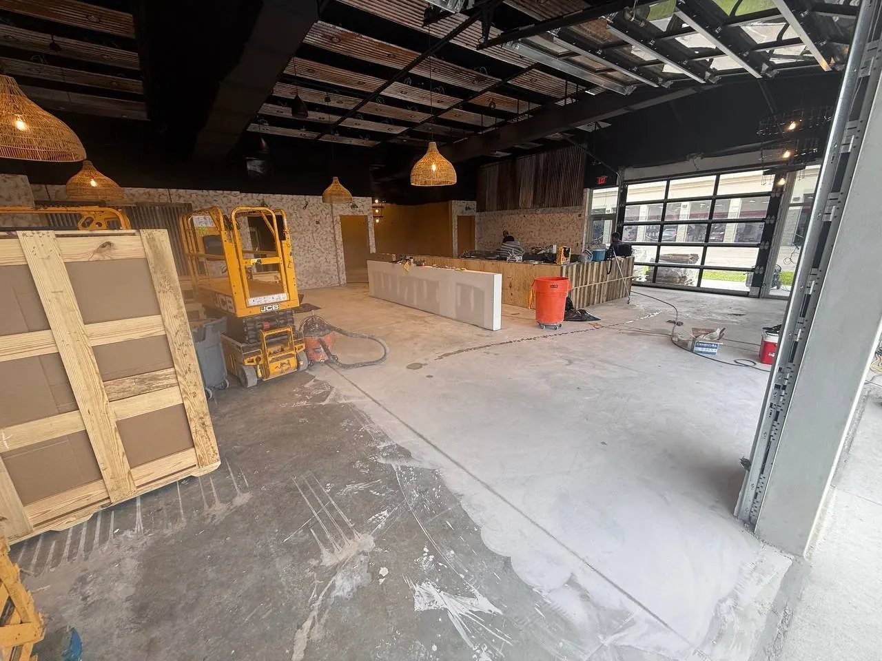 Polished concrete burgundy stain Naples FL restaurant — Step 4 · Hone