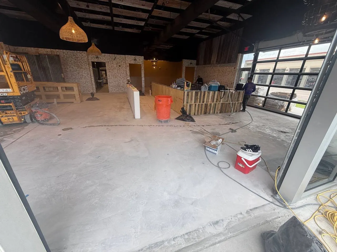 Polished concrete burgundy stain Naples FL restaurant — Step 5 · Stain