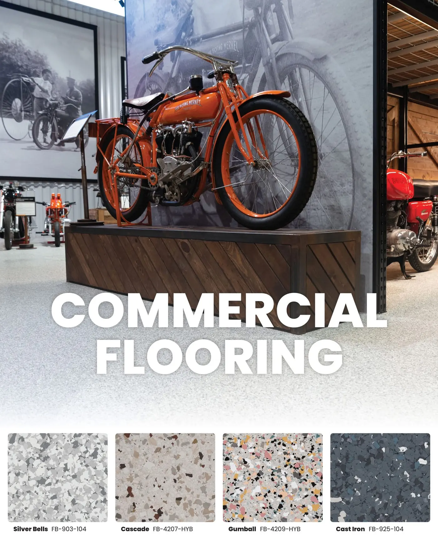 Torginol commercial flooring flake colors Naples FL - Silver Bells, Cascade, Gumball, Cast Iron